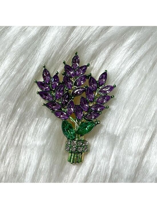 Unbranded Jewelry - Brooch Pin Purple and Green Crystal Flower Bouquet New